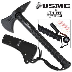 Hatchet USMC Elite Black Tactical Throwing Axe Tomahawk + Survival Kit, Sheath