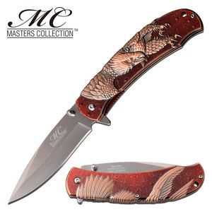 Spring-Assist Folding Knife 3.75in. Mirror Blade American Bald Eagle Red Copper