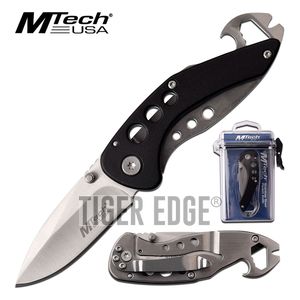Minimalist Folding Knife Mtech Black Low Profile Utility Multi-Tool Blade + Case