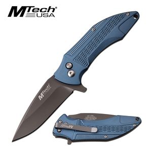 Assisted-Closing Folding Pocket Knife Mtech Gray Blade Blue Handle EDC Tactical