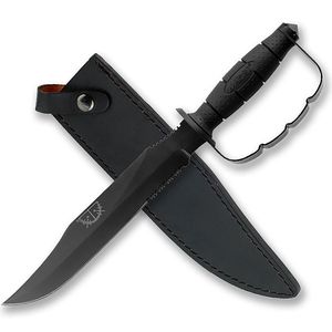 Survival Knife Mtech Hand Guard Tactical Clip Point Blade Serrated Black Sheath
