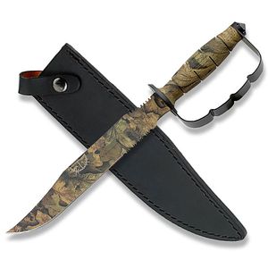 Survival Knife Mtech Hand Guard Tactical Clip Point Blade Serrated Camo + Sheath