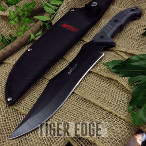 Mtech 14in. Combat Tactical Bowie Knife, 5mm Thick Black Blade w/ Sheath