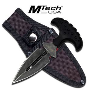 Mtech Black Sturdy Push Dagger Rubberized Grip W/ Sheath And Belt Clip
