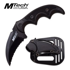 Fixed-Blade Tactical Knife Mtech 5in. Black Full Tang Serrated Combat Karambit