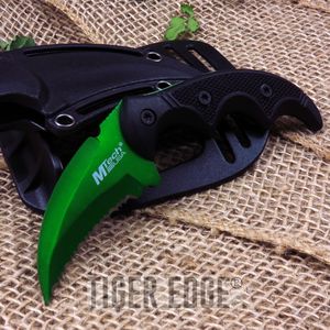 Fixed Blade Tactical Knife Mtech Green Black Karambit Serrated Full Tang Defense