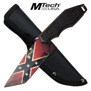 CSA Confederate Flag Bowie Tanto Blade Full Tang Black Handle + Sheath