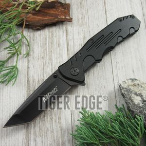 Mtech 4.5in. Brushed Metal Tactical Folding Knife Black Tanto Tip w/ Clip