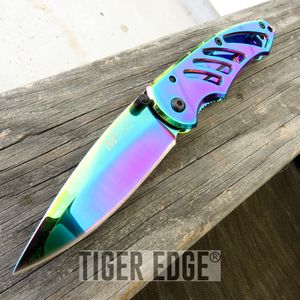Mtech 3.5in. Minimalist Rainbow Finish L Folding Knife w/ Pocket Clip