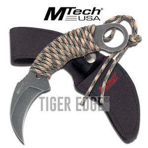 Fixed-Blade Tactical Knife Mtech Paracord-Wrapped Gray Stone Karambit Tactical