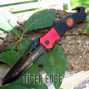 Mtech 4.5in. Tactical Fire Fighter Knife Black Red Modern Rescue Knife