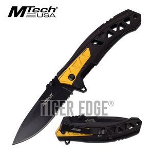 Spring-Assist Folding Knife Mtech Yellow Black 3.5in Serrated Blade Tactical EDC