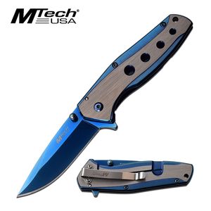 Spring-Assist Folding Knife | Mtech Steel Silver Blue 3.5in Blade Tactical EDC