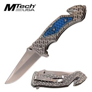 Spring-Assist Folding Knife | Steel Blue C-Tek Silver Blade Tactical Rescue EDC