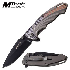Spring-Assist Folding Knife Mtech 3.5in. Black Blade Gray Nano Tech Tactical EDC