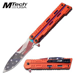 Spring-Assist Folding Knife Mtech 3.5in. Blade USA American Flag Red Handle