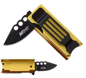 Spring-Assist Folding Knife Cigarette Lighter Case Black Blade, Yellow Aluminum