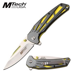 Spring-Assist Folding Knife Mtech 3.5in. Blade Neon Yellow Gray Tactical EDC