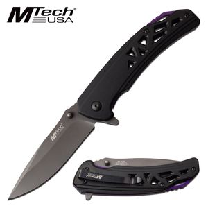 Spring-Assist Folding Knife Mtech Gunmetal Gray 3.5in. Blade EDC Black Purple