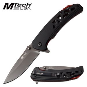 Spring-Assist Folding Knife Mtech Gunmetal Gray 3.5in. Blade EDC Black Red