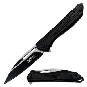 Spring-Assisted Folding Knife | Mtech Black Slim EDC 3.5in Wharncliffe Blade