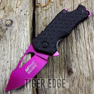 Spring-Assist Folding Pocket Knife | Mtech Pink Blade Black Tactical Bottle Open
