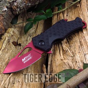 Spring-Assist Folding Pocket Knife | Mtech Red Blade Black Tactical Bottle Open