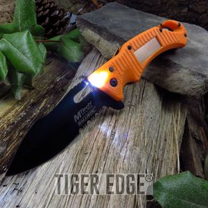 Spring-Assist Folding Pocket Knife | Mtech Emergency Orange Solar Led Flashlight