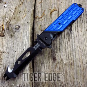 Spring-Assist Folding Pocket Knife Mtech Blue Bottle Opener Multi Tool Tactical