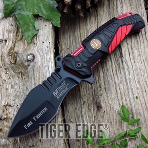 Spring-Assist Folding Knife Mtech Black 3.7in Blade Red Firefighter Tactical EDC