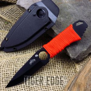 6.75in. Serrated Black/Red Cord-Wrapped Neck Knife w/ Hard Sheath