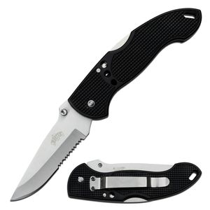 Folding Knife Master Cutlery Value Lockback Serrated Blade Stainless Steel Black