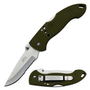 Folding Knife Master Cutlery Value Lockback Serrated Blade Stainless Steel Green