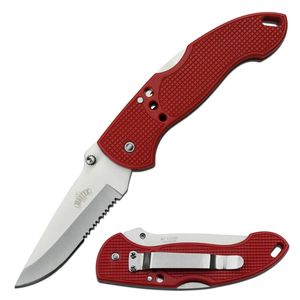 Folding Knife Master Cutlery Value Lockback Serrated Blade Stainless Steel Red