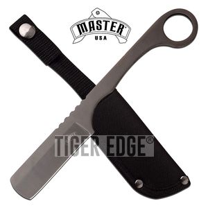 Straight Razor 7.9in. Overall Fixed-Blade Gunmetal Full Tang Tactical + Sheath