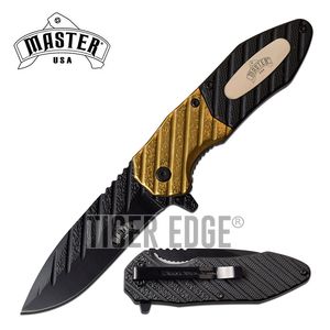 Spring-Assist Folding Knife 3.5in. Black Blade Low-Cost EDC Tactical Gold