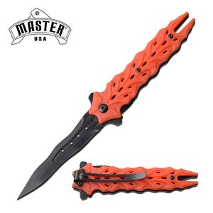 Spring-Assist Folding Knife | Orange Color-Changing Mood Handle Black Kris Blade