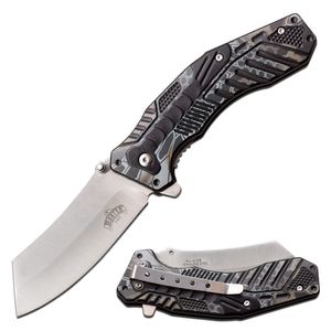 Spring-Assist Folding Knife Mtech Cleaver 3.25in Blade Black Gray Camo Tactical