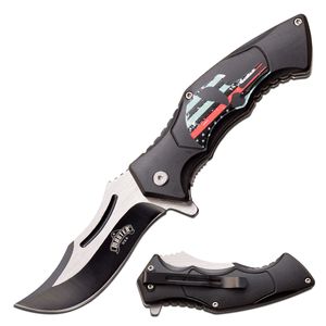 Spring-Assist Folding Knife Black 3.75in Blade American Skull Red Line Tactical