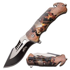 Spring-Assist Folding Knife 3.75in Black Blade Tactical EDC Rescue Eagle Wood