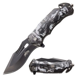 Spring-Assist Folding Knife 3.75in Black Blade Tactical EDC Rescue Death Reaper