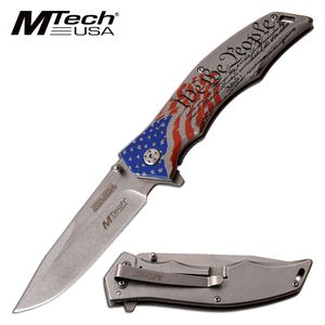 Spring-Assist Folding Knife | USA 'We The People' American Flag Constitution SW