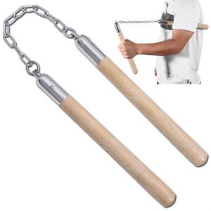NUNCHAKU | Tan Hardwood Nunchucks Dragon Carved Handle 12.25