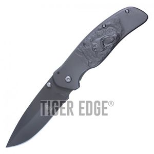 Spring-Assist Folding Knife | Buckshot All-Steel Gunmetal Gray Bear Hunter EDC