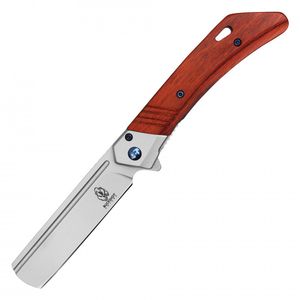 Spring-Assist Folding Knife Buckshot 3in. Razor Blade Wood Handle - Brown