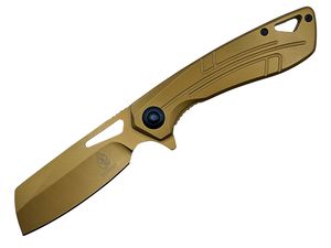 Spring-Assist Folding Knife 3in. Cleaver Blade Heavy Duty Tactical EDC - Gold