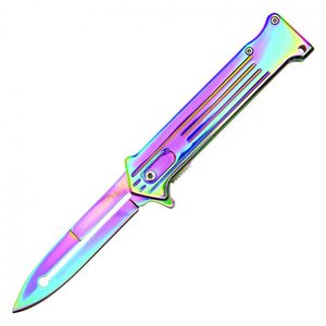 Spring-Assist Folding Knife Rainbow Stainless Steel 3in. Blade Why So Serious