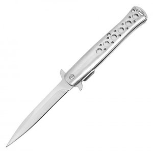 Spring-Assist Folding Knife Stainless Steel 4in. Blade Stiletto - Silver