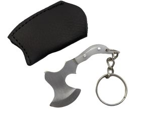 Mini Key Chain Throwing Axe White Handle Ax w/ Sheath EDC Gift Key Ring Pk-122