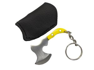 Mini Key Chain Throwing Axe | Yellow Handle Ax w/ Sheath EDC Gift Key Ring